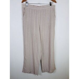 Joie Women's Sz Large Linen Beachy Wide Leg Pull Up Pants Pinstripe High Waisted